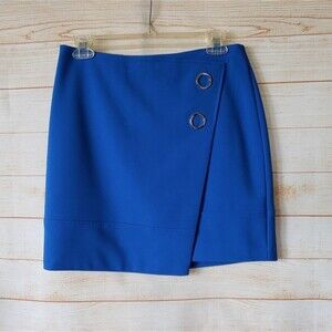 H&M Faux Wrap Asymmetric Mini Skirt with Silver Tone Hardware Accent Design